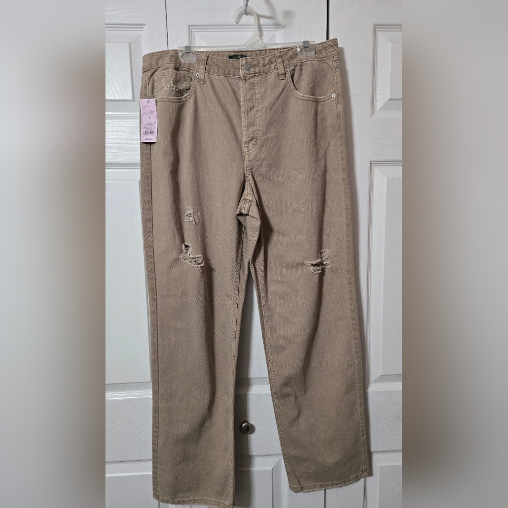 Light Brown Wash Distressed Denim Jeans, High Rise, Straight, Size 14, NWT